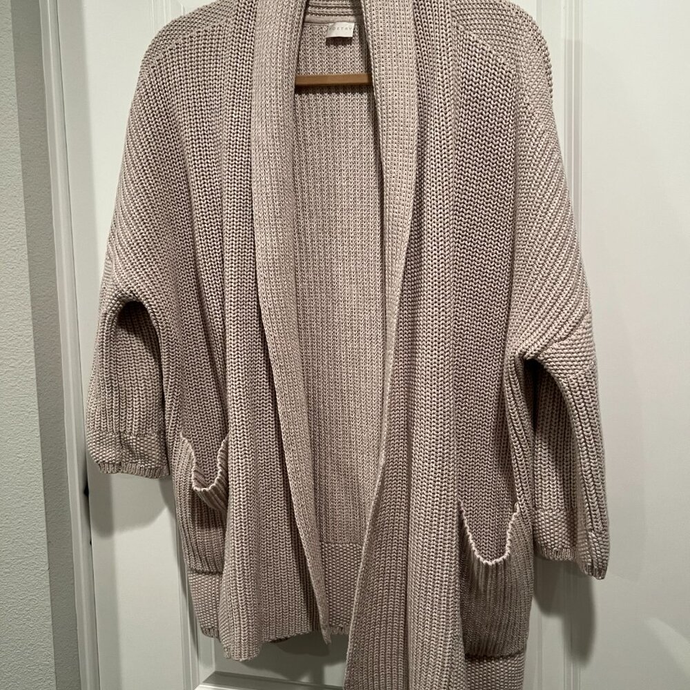POETRY Cardigan SWEATER COTTON  Cream / Oatmeal US  Size 12-14 L 3/4 Sleeve Fall